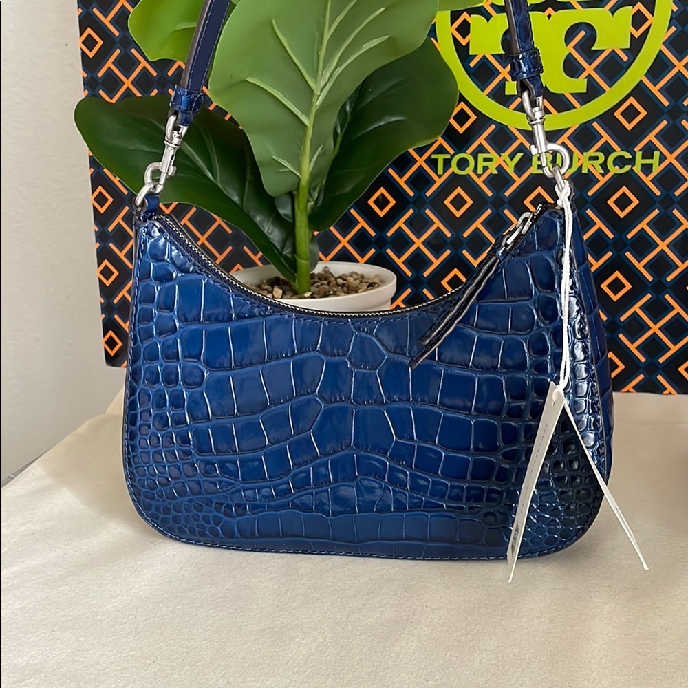 Tory Burch Blue Croc-Embossed convertible Women's crossbody Bag 2 straps - Picture 7 of 16